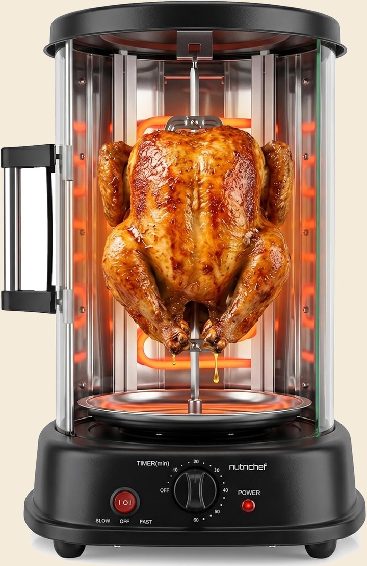 Rôtissoire verticale de comptoir, poulet doré embroché